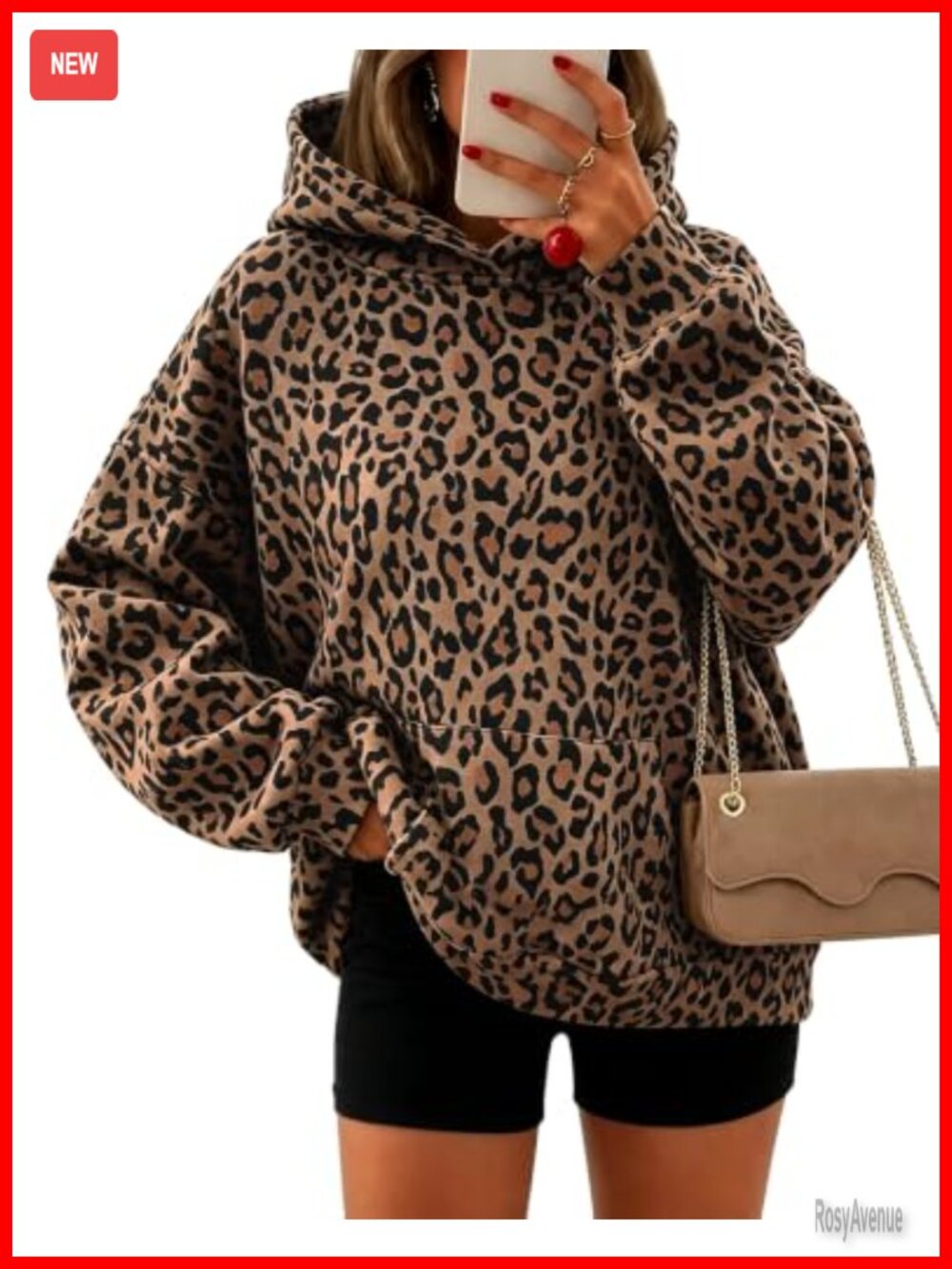 Oversized Leopard Print Fleece Hoodie Pullover Sweatshirt